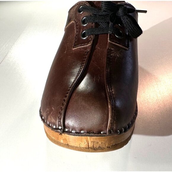 Troentorp Swedish Clogs Brown Leather Lace-Up Size 41 Wooden Sole Handmade Shoes - Picture 16 of 16
